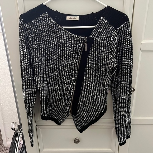 Knit front zip up sweater - Picture 1 of 4
